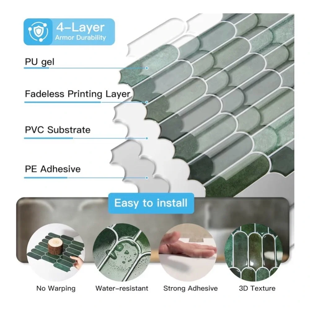 Green Peel and Stick Wall Tiles - 10 Pack